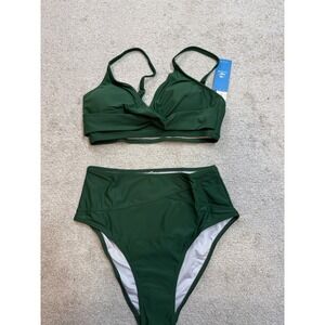 Cupshe Green Twist Front High Waist Bikini Swimsuit Set‎